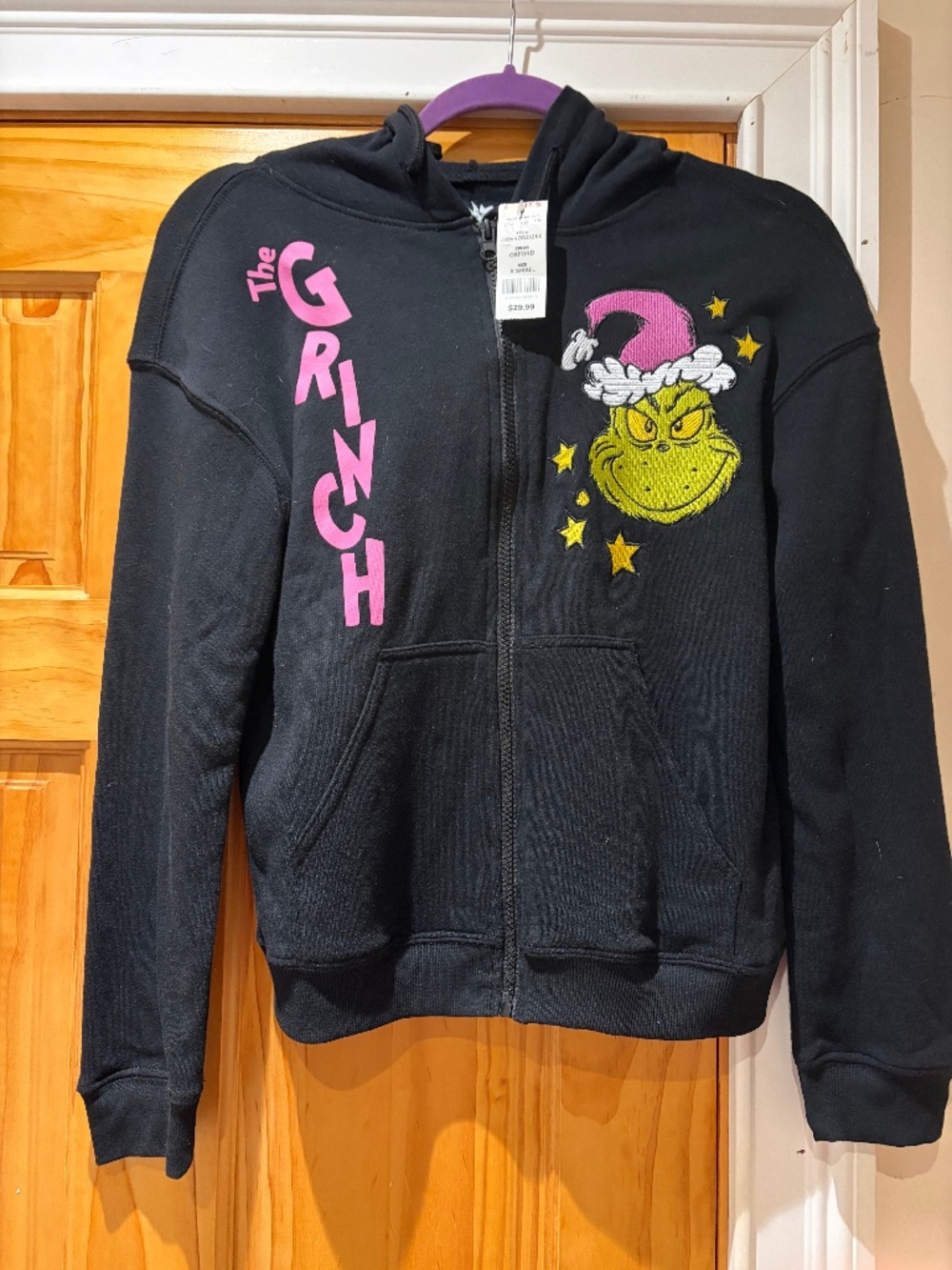 The Grinch Black Zip-Up Sweatshirt Size XS